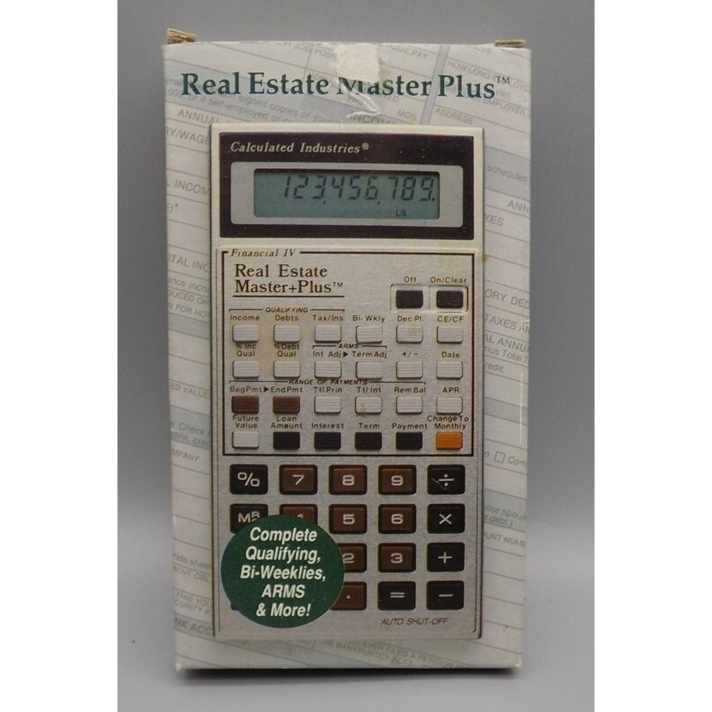 Vintage Real Estate Plus Calculator in Box Original  Paperwork Case Untested